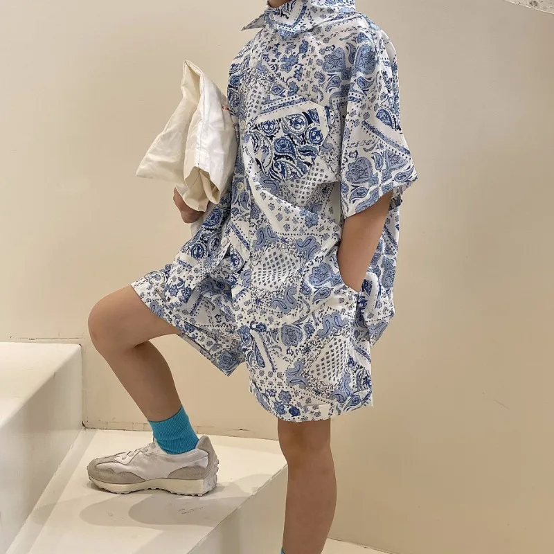 Jarné leto nové chlapci oblečenie Set Holiday Style Thin Chiffon Outfit s krátkym rukávom a šortky 2ks deti súpravy