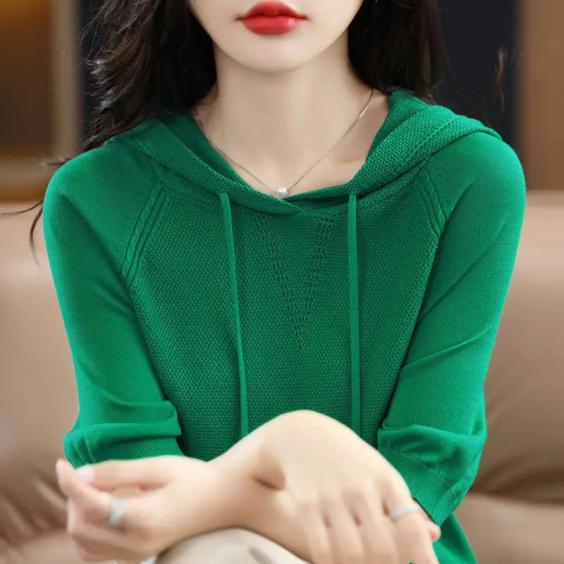 Jarné leto Ženy Mastné pletené mikiny s krátkym rukávom všestranné voľné módne mikiny korean vintage pullover neformálne tričko