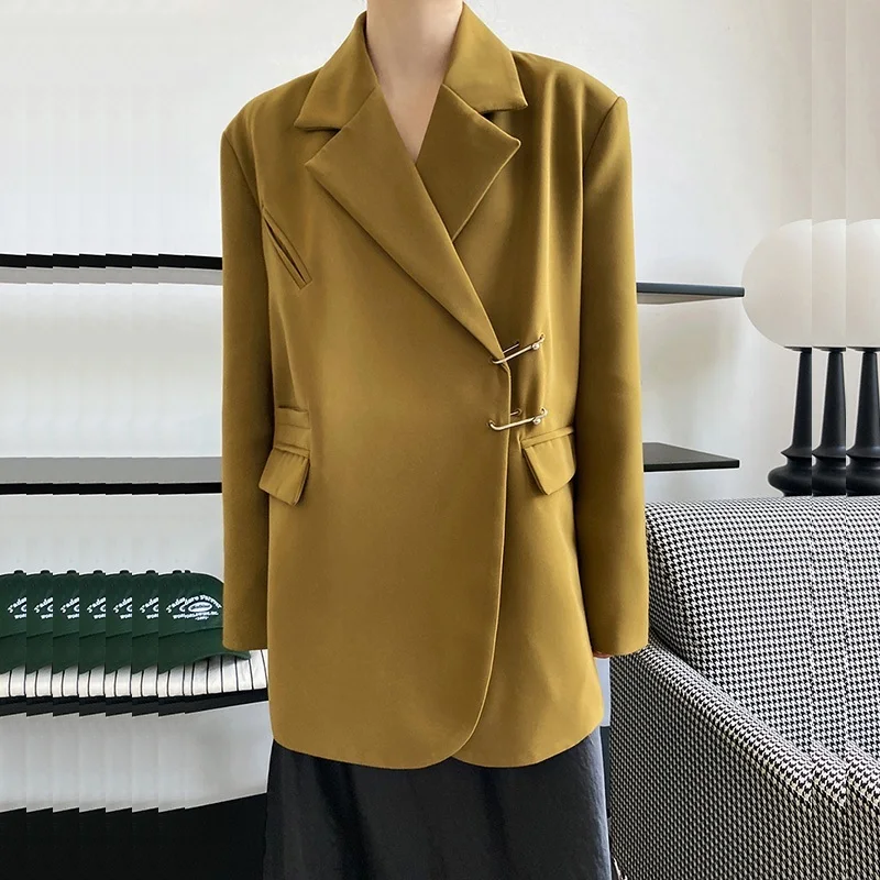 Jarné ženy Blazers Nepravidelný zárezový golier s dlhým rukávom Príležitostne Kórejská čierna béžová horčica žltá ženská oblek bunda Outwear