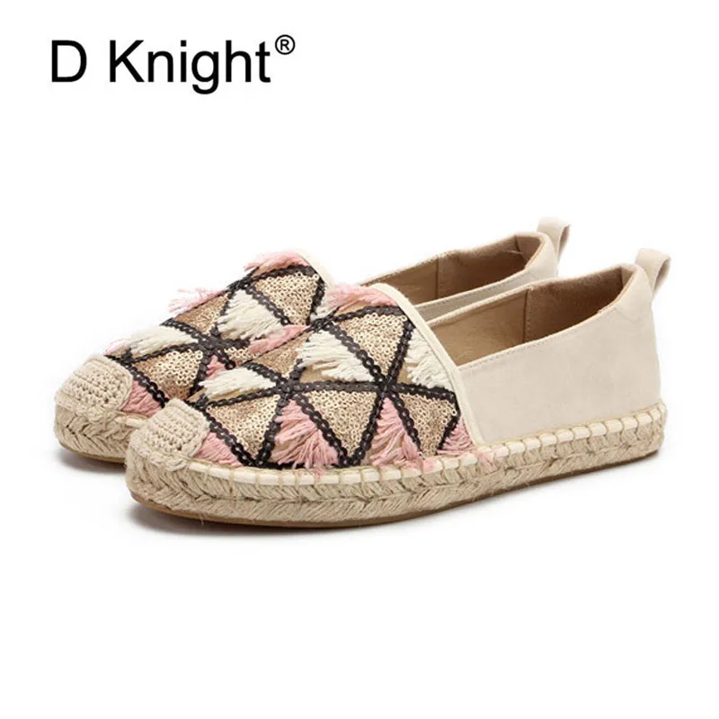 Jarný farebný blok Ženy Forafery trstiny konope Slaw Rybár s ploché podpätky topánky Espadrilles Žena lenivý plochý Zapatos Mujer veľkosť 36-41