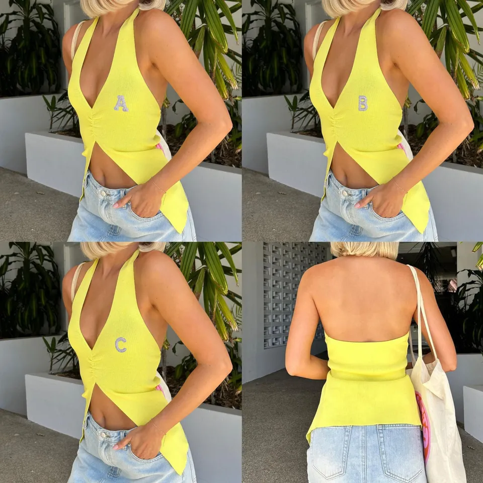Jasne žltá halebná plodina Halter Top Dámske letné hlboké hlboké V-krk halter bez rukávov bez rukávov na ulici Wear Wear Club Cloth