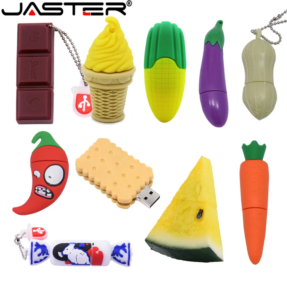Jaster Fruit USB Flash Drive 64 GB Zeleninové pero pohon Čokoládovej zmrzliny pamäť s mrkvou chilli pendrive 32 GB baklažánskych cukroviniek