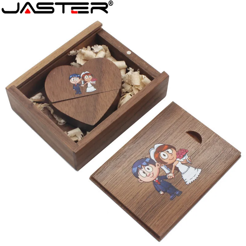 Jaster Wooden Heart USB+box USB Flash Drives U Disk Pendrive 4GB 16 GB 32GB 64GB 128 GB Svadobný darček 1ks bezplatné vlastné logo