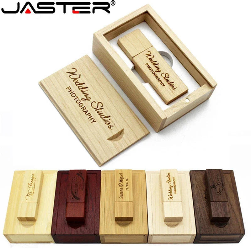 Jaster Wooden USB Flash Drive 64 GB zadarmo Prispôsobené logo Per Drive s rámčekom 32 GB 16 GB Memory Stick Creative Business Darček U Disk