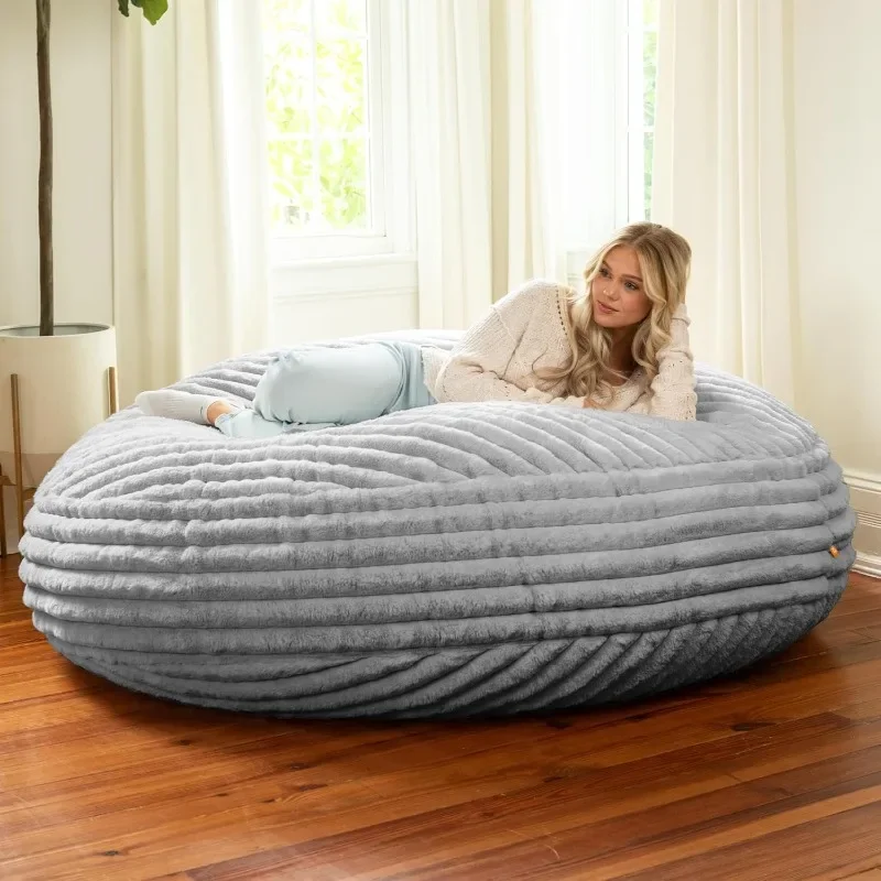 Jaxx 6 stôp Cocoon - kreslo veľké fazule pre dospelých, Premium Luxe Faux Fur - Mondo Gray