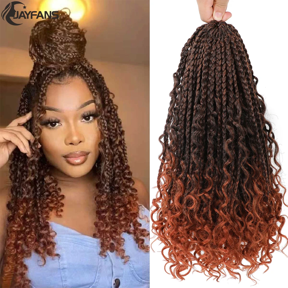 Jayfans Syntetický predaj vlasov Goddess Box Braids Grochet Hair Blue 350 Farba 3x České skrinky Braidy s kučeravými koncami 16strand/balenie
