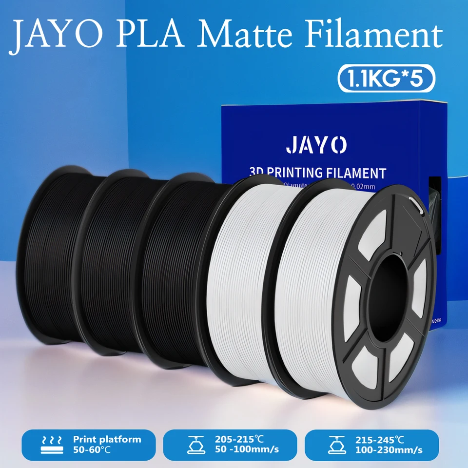 Jayo 5 Rolls 3D PLA Matte Tlačiareň vlákna 1,75 mm úhľadne rany PLA vlákno s matným dokončovacím výtlačkom s 99% FDM 3D tlačiareň