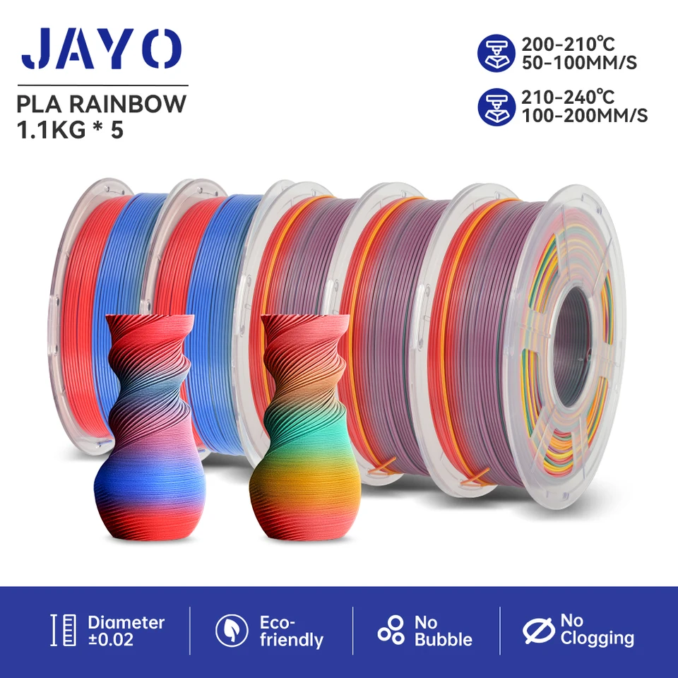 Jayo Pla Rainbow/Silk Rainbow 3D vlákno 5,5 kg PLA+ 1,75 mm úhľadne zranená dobrá húževnatosť farebná pre FDM 3D tlačové materiály