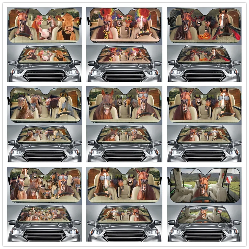Jazda na koni automatické čelné sklo slnečný tieň vtipné zviera personalizované skladacie slnečné chránič slnečného chrániča Sunshade pre auto kamión SUV
