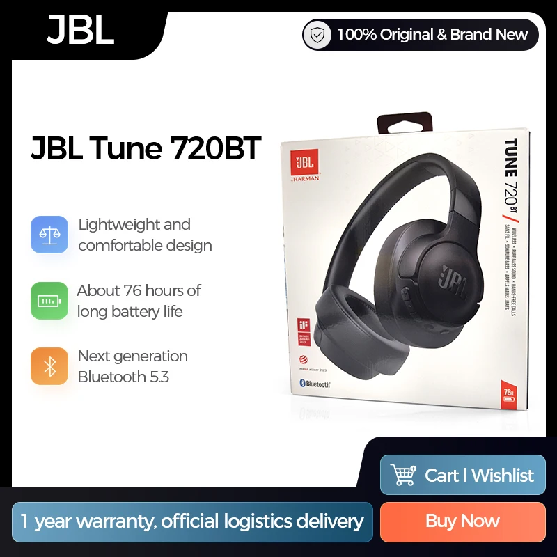 JBL naladenie 720bt čelenky bezdrôtové slúchadlá čistý nízkofrekvenčný zvuk Bluetooth 5.3 Handsfree Calling Hudobné hry online Classe
