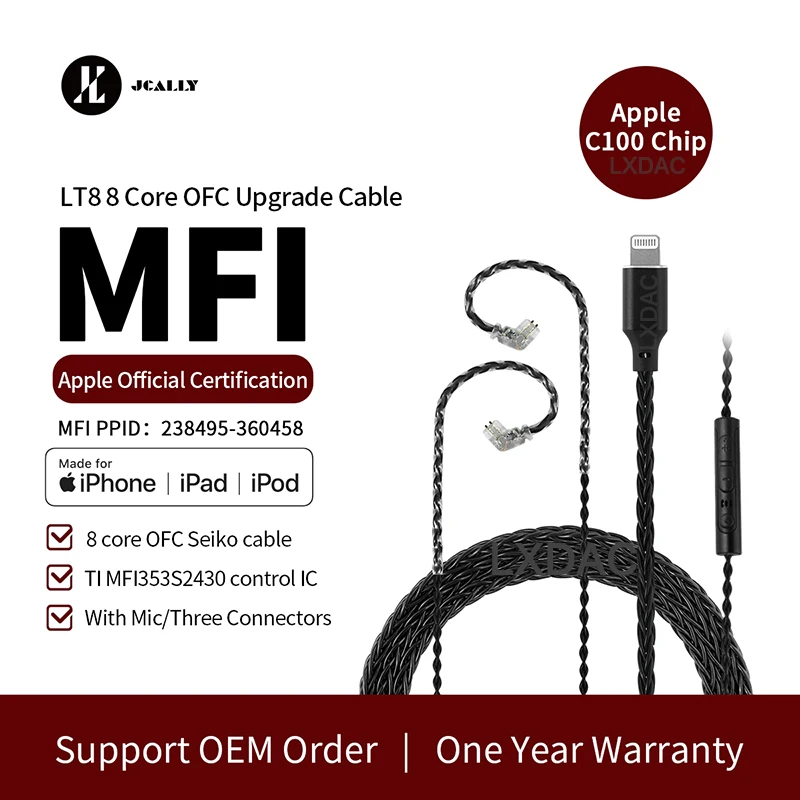 JCally LT8 LT4S Light-On Upgrade Cable Cable 4 Pramená 5n bez kyslíka meďná OFC drôt pre iPhone iOS TRN MT1 KZ EDX ZST ZSN PRO