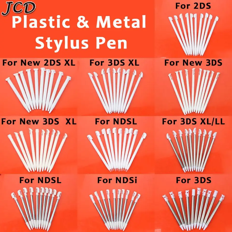 JCD 10PCS Metal Teleskopický stylusový pero plastové pero dotykové pero s dotykom pre 2ds 3ds nové 2DS nové 3DS XL LL pre NDSL NDSI