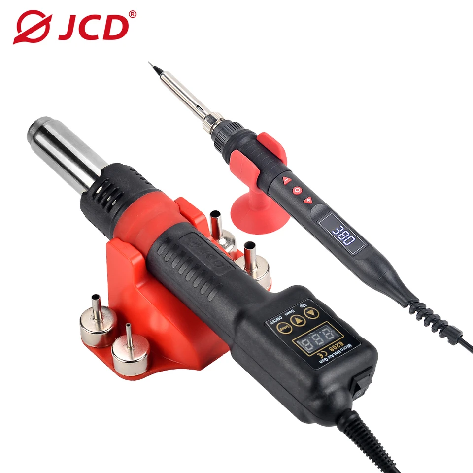 JCD 8208 750W spájkovací horúci vzduchový pištoľ LED displej 100 ℃ -480 ℃ SMD Rework Station Heat Guns Heat Guns Element 80W/60W Spájkovanie železa