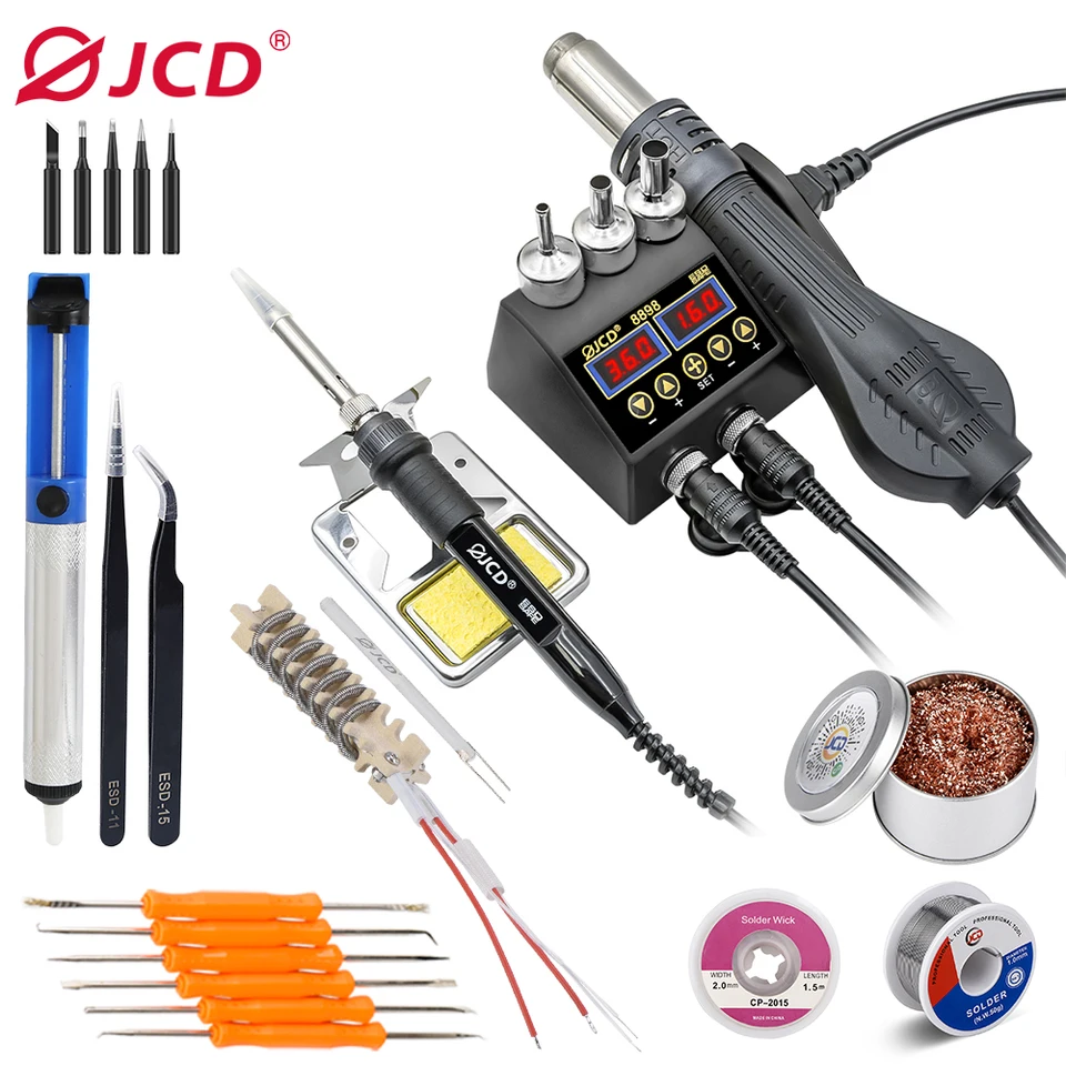 JCD 8898 2in1 Spájnatá stanica LCD Digitálny displej s horúcim vzduchom Zváranie zvárania mobilného telefónu BGA IC OPRAVY Železné náradie 750W