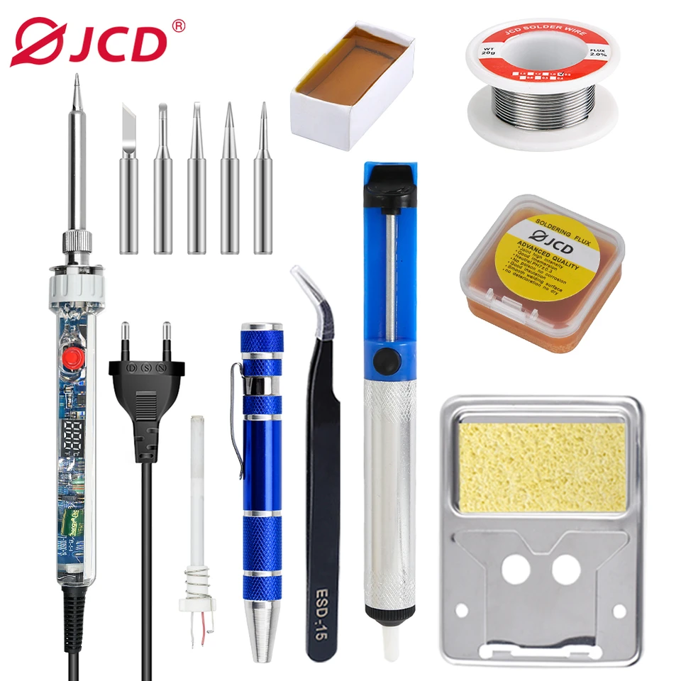 JCD Electric Soldering Iron Kit nastaviteľná teplota LCD Digitálny displej 220V110V 100W Spájkovacie nástroje P907