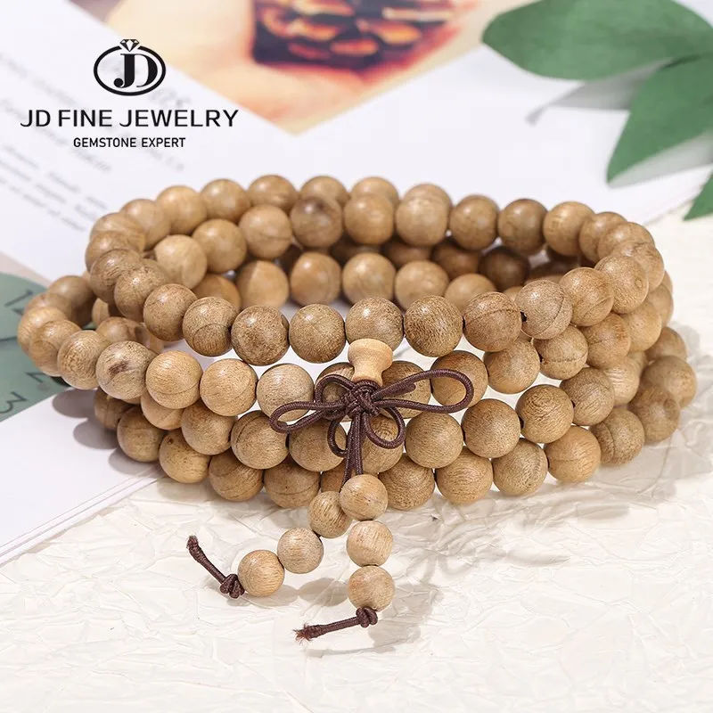 JD Natural Light Golden hodváb Sandalwood Buddha korálky Viacvrstvový náramok Ženy Muž Modlite
