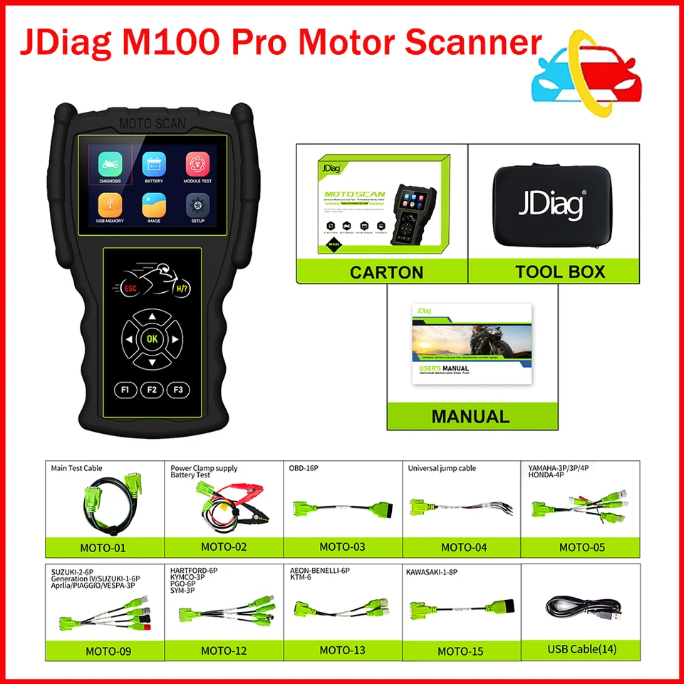 JDIAG M100 Pro Štandardný diagnostický skener motocykla OBD2 Diagnostický nástroj pre BMW Kawasaki Yamaha Suzuki KTM