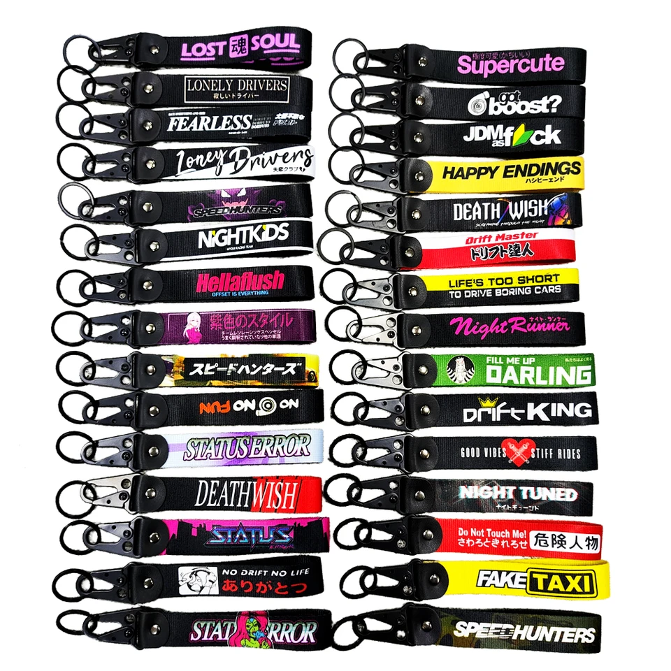 JDM Culture Nylon Strap Key Chain Racing Car Keychain Transfer kruhový kruhový popruh kľúča Kľúčové reťazce pre Toyota Honda Mitsubishi Mazda