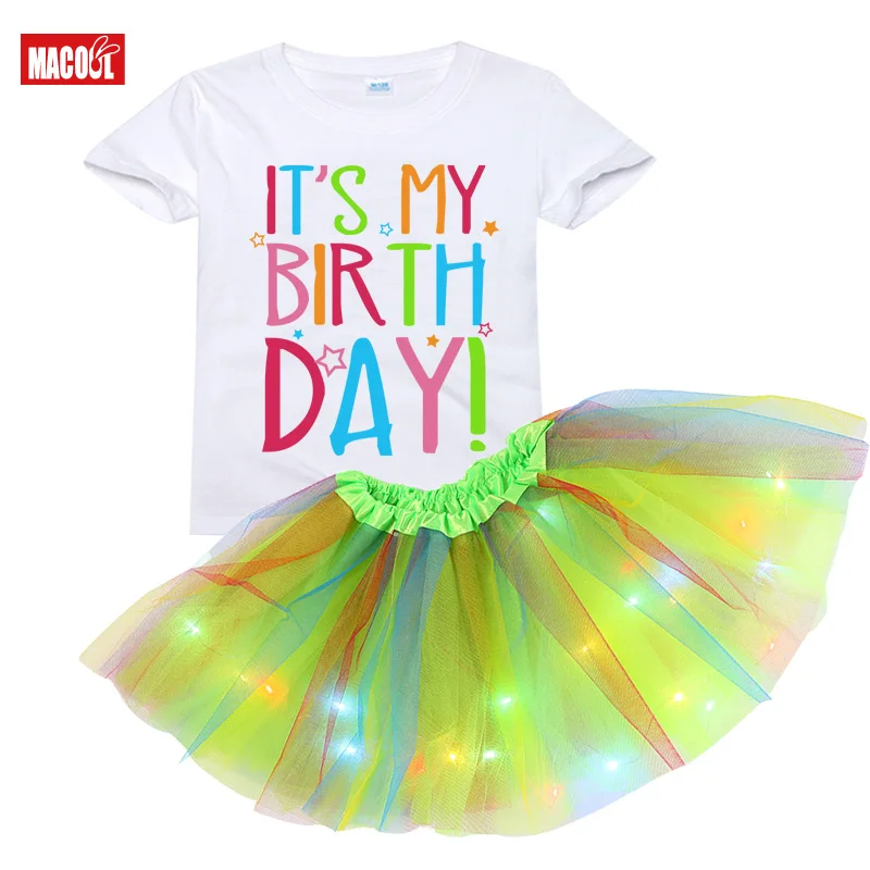 Je to moje narodeniny oblečenie dievčat Tutu set šaty oblečenie dievčenské set party LED ľahké šaty detský oblek pre detské oblečenie sukne súpravy roztomilé