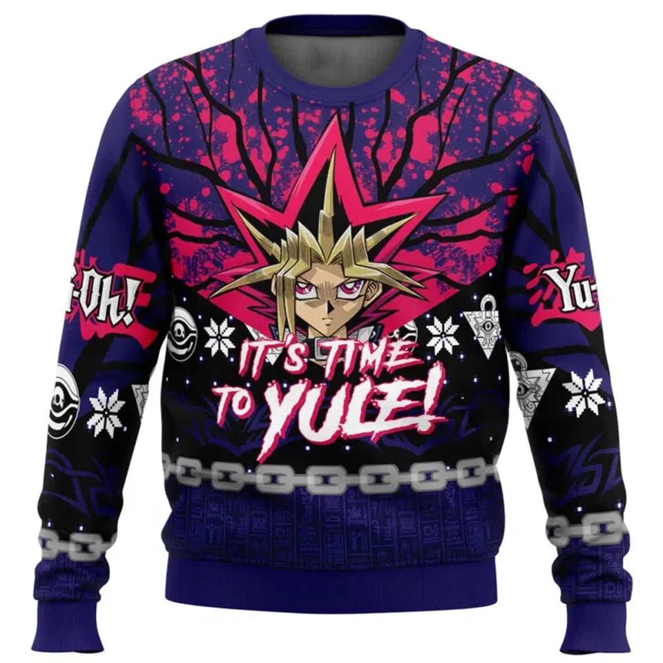 Je čas na Yule Yugioh škaredý vianočný sveter muži Ženy Pullover guľatý krk s dlhým rukávom vianočné oblečenie 2025 novú mikinu