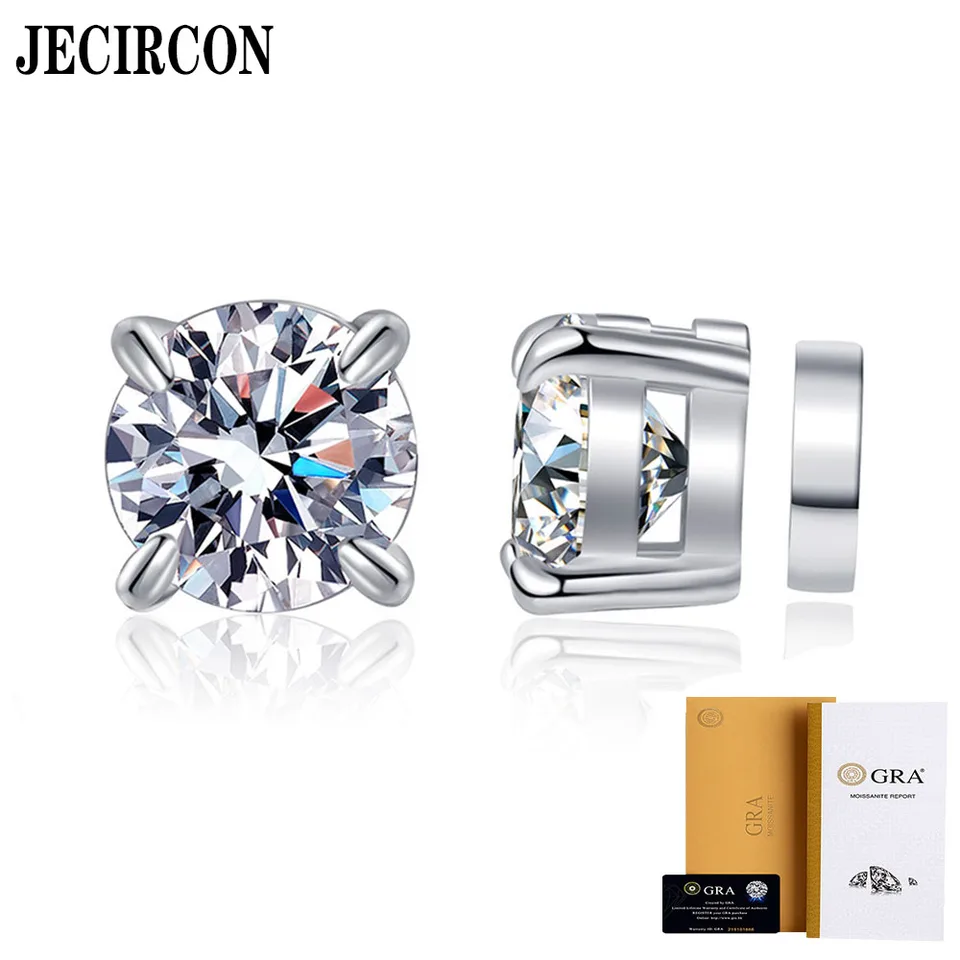 Jecircon 1ct Round Moissanit náušnice pre ženy/muži 925 Sterling Silver No Piercred Magnetic Comps Classic 4-pazúr jednoduché šperky