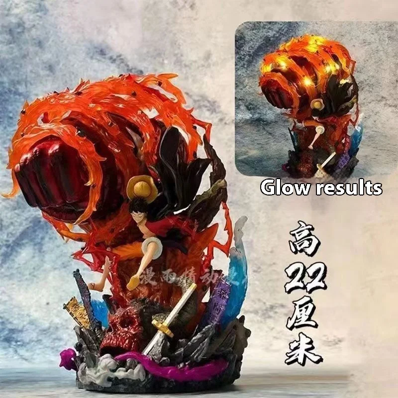 Jeden kus GK anime figúrka Luffy s LED hračkami 3 figurín Red ROC PVC Collective Collective Model Dekorácie narodeniny darček k narodeninám