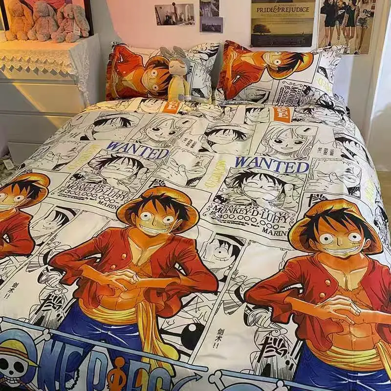 Jeden kus prikrývky Anime Luffy bavlnená posteľná obliečka Študent Soft Comfort Veľké posteľné plachty pokrývky vankúšový puzdro roztomilý