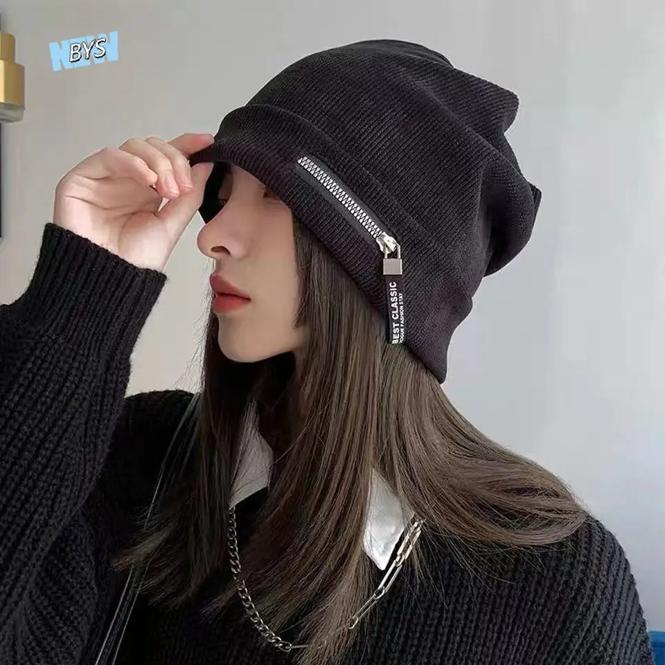 Jedinečné plné farby muži muži kapota klobúk pár módne dizajn Baggy melón čiapka pletenie zips zips beanie dám