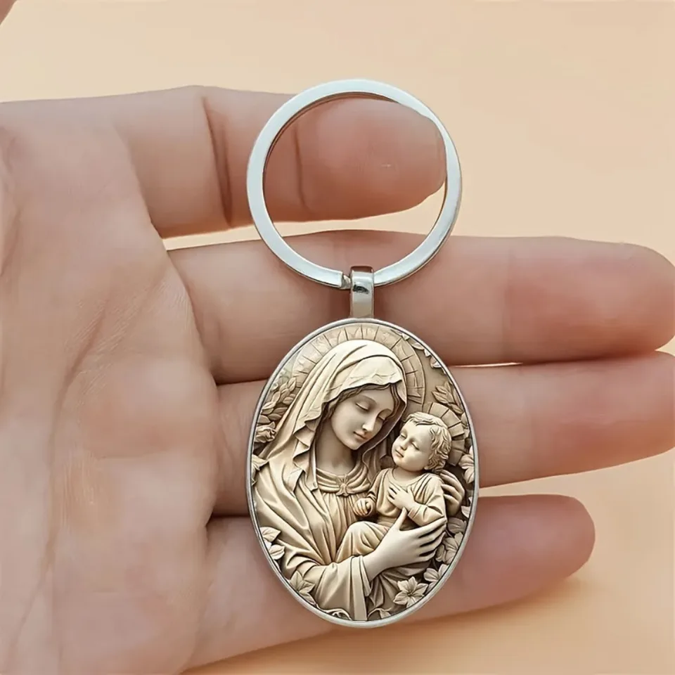 Jedinečný dizajn zliatiny Virgin Mary Keychain Oval Darčeky batohový batoh Time Time Gem Keychain Bag Detodes Accessories