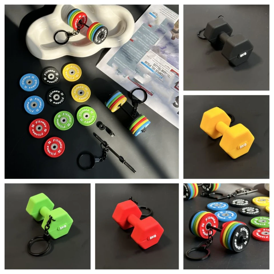 Jedinečný PVC Mini Barbell Keychain Odnímateľný list činky činky činky simulácie kľúča Kľúčenka vynikajúca taška Prívesok prívesok športová cena