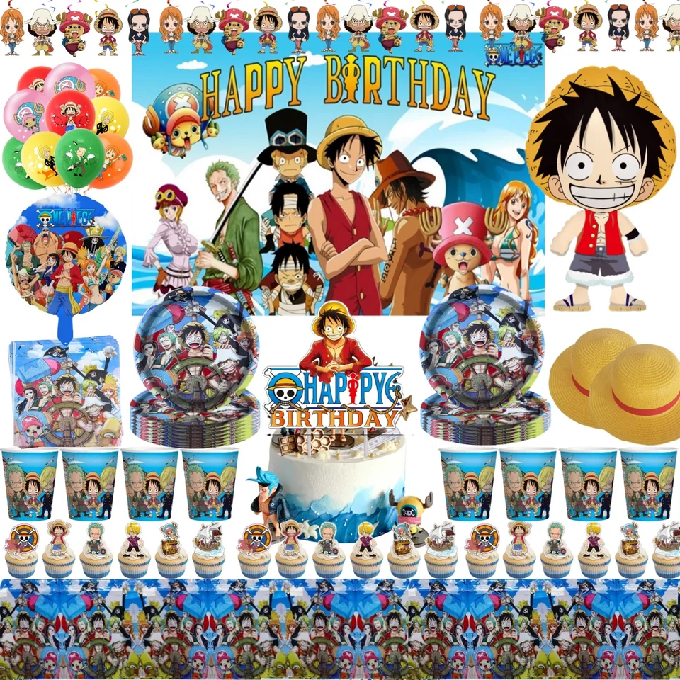 Jedna kusová narodeninová oslava dekorácia Luffy Zoro na jednorazový riadový riad obrusový pohár Platn Balón pre bábätká