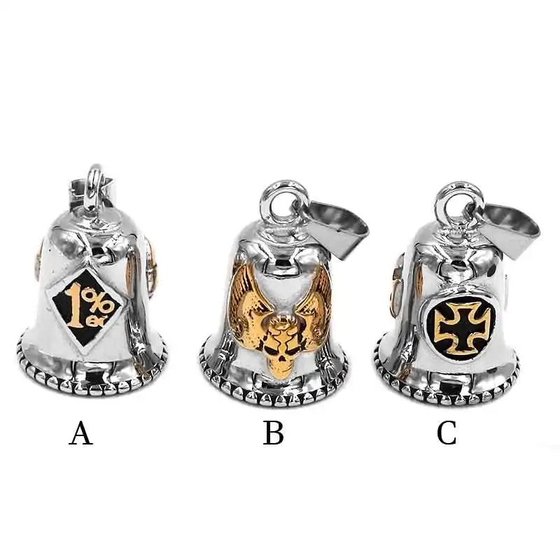 Jedno percento 1% ER Skull Biker Bell Bell Pendant z nehrdzavejúcej ocele číslo 13 Krížový krížový kríž P0506A (bez zvončeka)