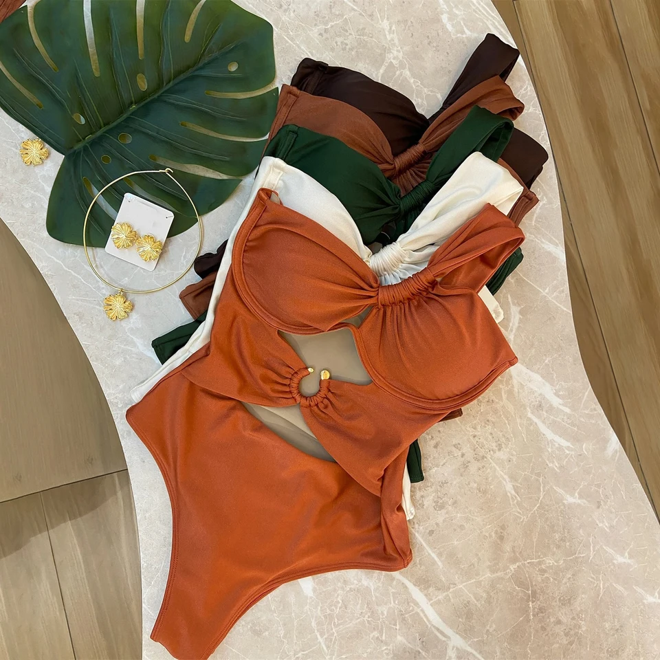 Jedno ramenné plavky Ženy plavky 2025 Sexy bikiny Žena Biquini Hollowen Swim Suits