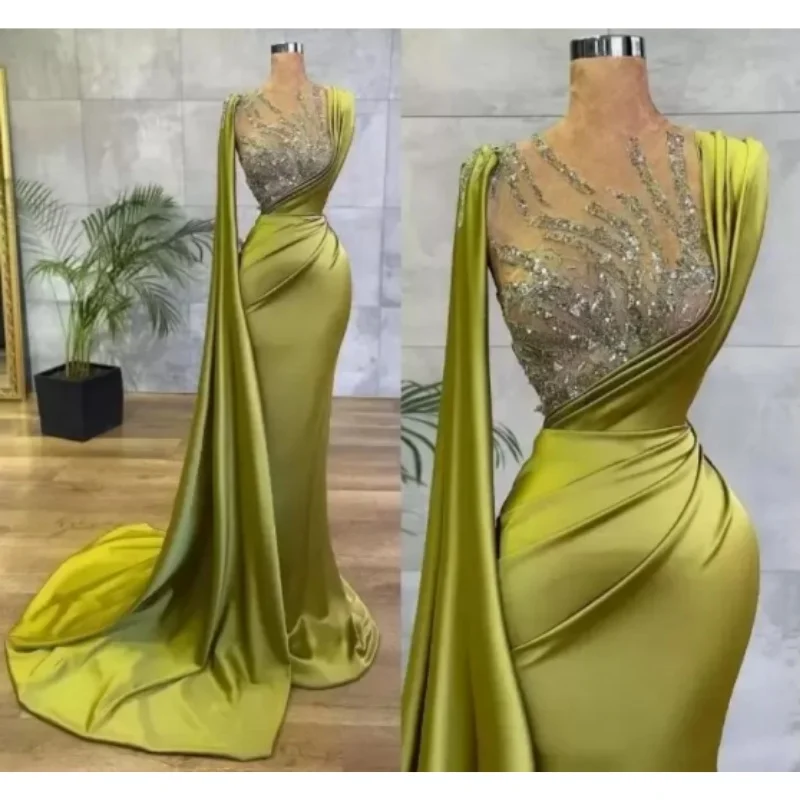 Jedno rameno Mermaid Večerné šaty Dámske sexy krištáľové korálkové rukávy bez rukávov Formálne večierky Vestido de Noche Prispôsobené