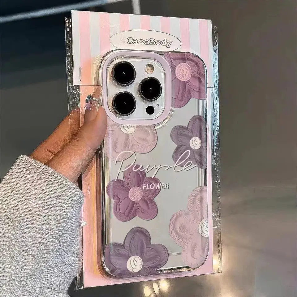 Jednoduchosť fialová olejomaľba kvetinové puzdro pre iPhone 15 14 13 12 11Pro max xr xs max 78plus y2k girl anti padajúce zadné kryt