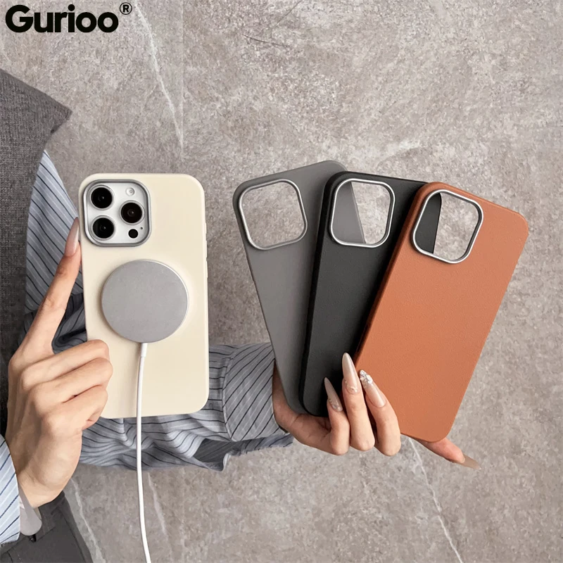Jednoduchá obchodná kožená kožená magnetika pre puzdro Magsafe pre iPhone 16 15 14 13 12 11 Pro Max x xr xs max 6s 7 8 plus TPU kryt TPU