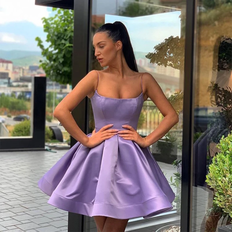 Jednoduché mini krátke promócie Homecoming šaty zahalenú sukňu 2021 Krátky fialový domáci koktailový koktail Dress Vestido de Fiesta