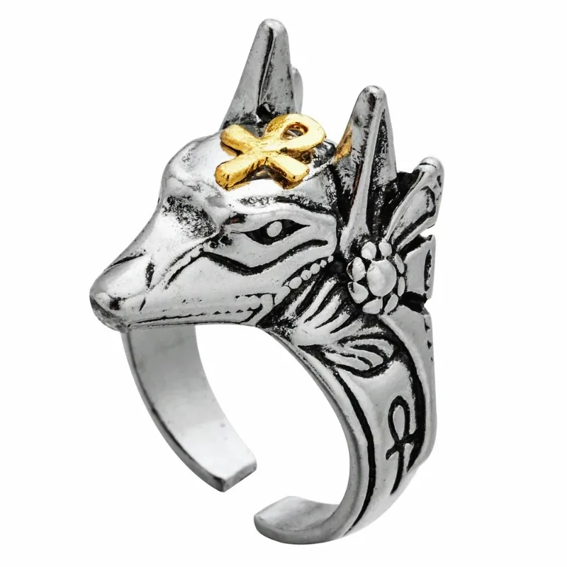 Jednoduchý Anubis Beast Cross Men and Women Rings Cross Design Animal Finger Rings Nastaviteľné šperky punk módne šperky Veľkoobchod