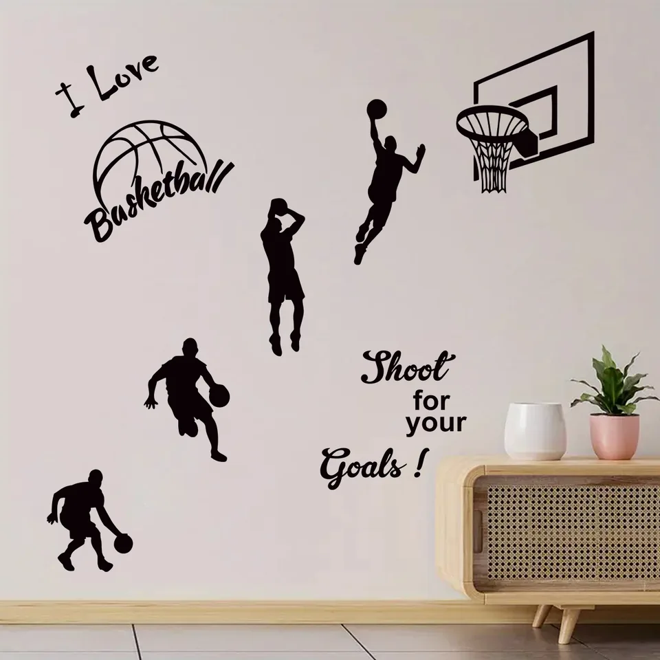 Jednoduchý štýl hra basketbalové steny nálepky pre chlapcov na výhonky Shoket Silhouette stena pre nálepky pre spálne doštičku na stenu dekoráciu