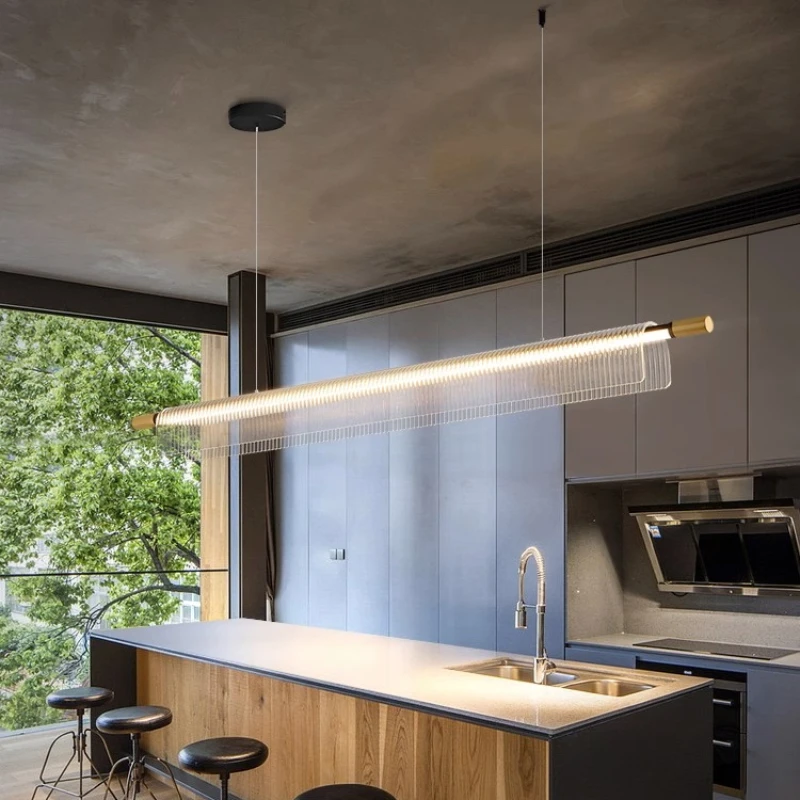 Jednoduchý železný prúžk visiaci lampa LED luster reštaurácia Bar Office Štúdium moderný dizajn vnútorné osvetlenie akrylové závesné svetlá