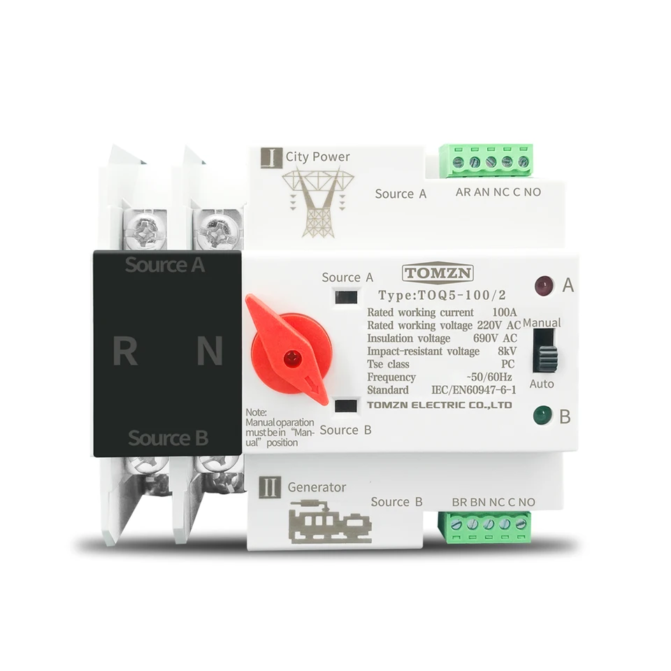 Jednofázovo DIN Rail ATS 110V 220V Automatické prenosové prepínače elektrických prenosov nepretržite 2p 63a 100a 125a