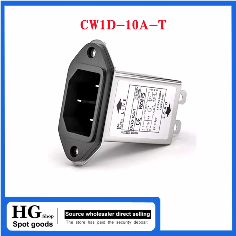 Jednofázový T-sokech AC 220V Anti-Interference EMI Puristifikátor CW1D-T 3A 6A 10A -T Filter napájacieho zdroja CW1D-6A-T CW1D-10A-T-T-T-T-T-T-T-T-T-T