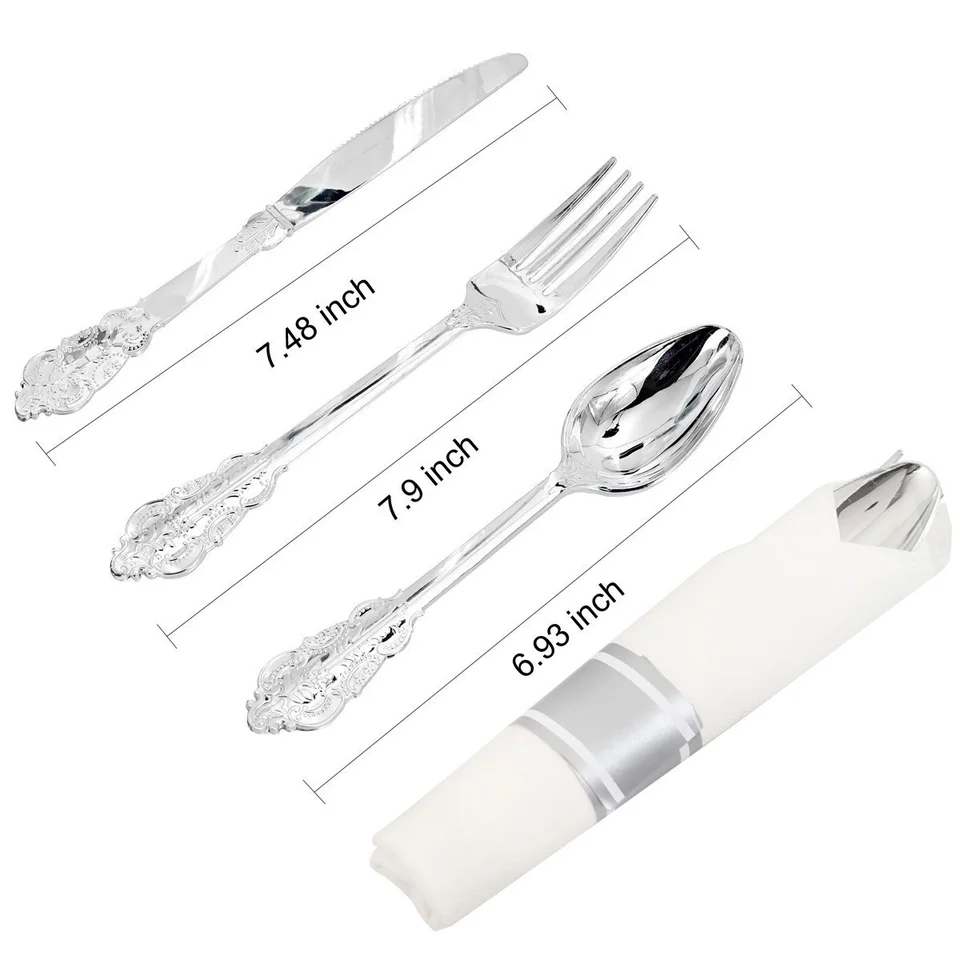 Jednorazová nôž vidlica Spoon Set Sada sada ružových zlatých strieborných plastových príborov retro párty súpravy Talesware Veľkoobchod