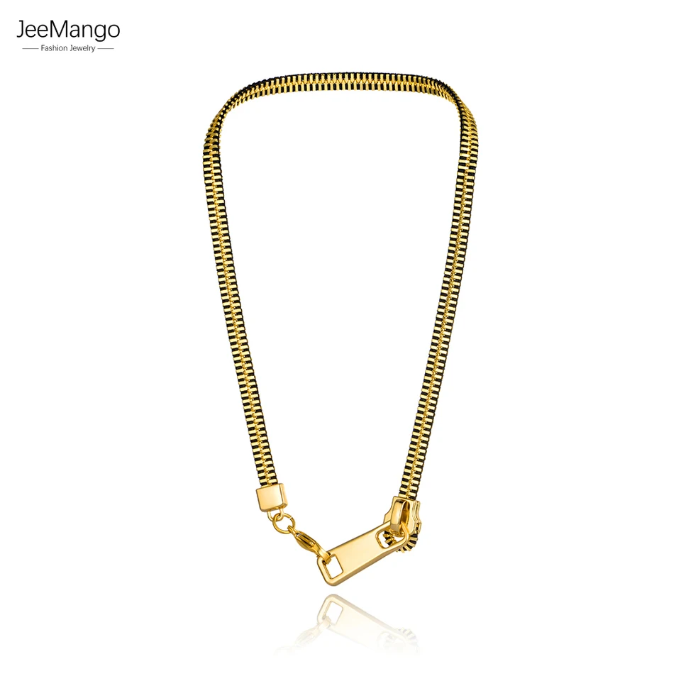 Jeemango exkluzívne titán z nehrdzavejúcej ocele náhrdelníky 18k zlaté individuality Zipper šperky pre ženy JN22068