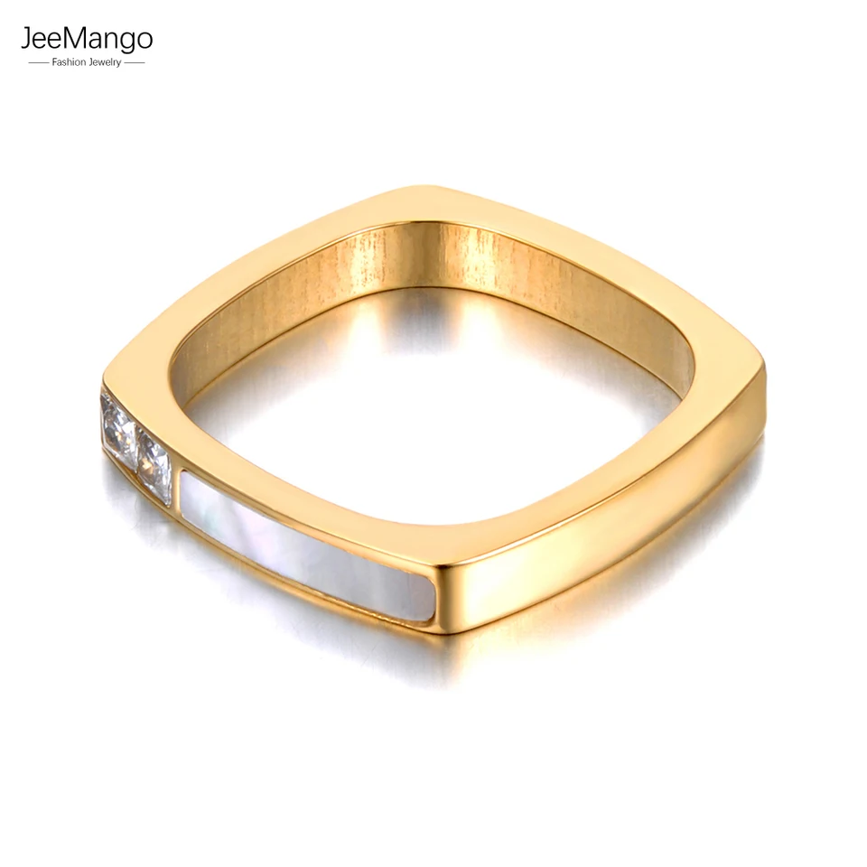 Jeemango Titanium z nehrdzavejúcej ocele Geometrický štvorcový kubický zirkónia prstene 18k Zlatený čerémský prsteň pre ženy JR21028