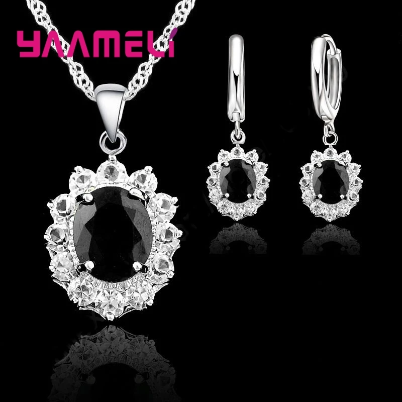 Jemné 925 Sterling Silver Jewelry for Women Wedding Classic Princess Oval Cut Cz Crystal Cubic zirkón náhrdelníkových náušníc
