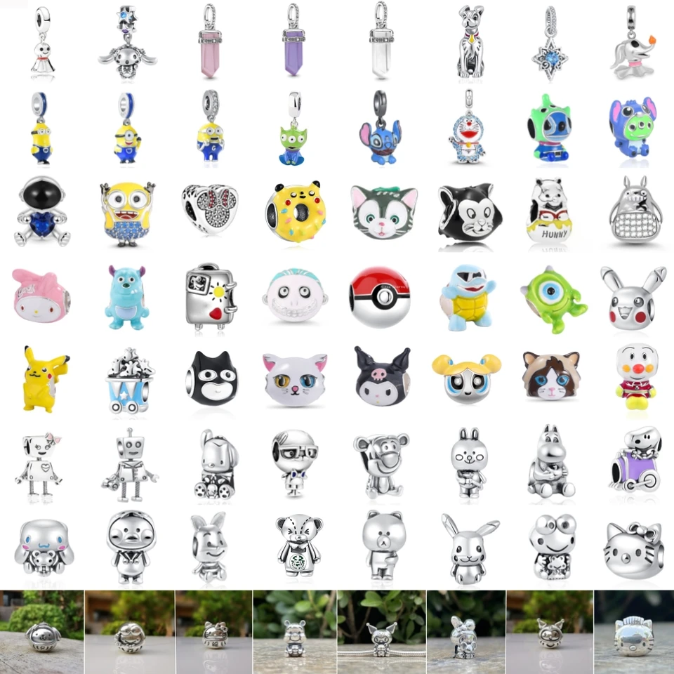 Jemné 925 strieborné fit originálny náramok Európa roztomilý karikatúra Series Dangle Charm Charms Geads Hrdelník prívesok pre domácich majstrov dám