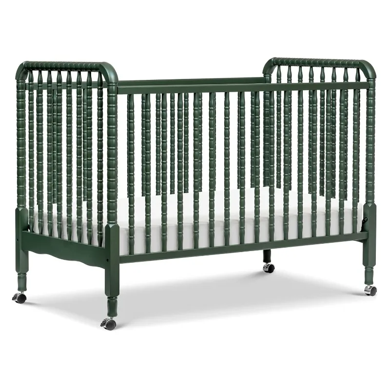 Jenny Lind 3-v-1 Crib Crib Crib v lesnej zelenej, odnímateľné kolesá, Greenguard Gold