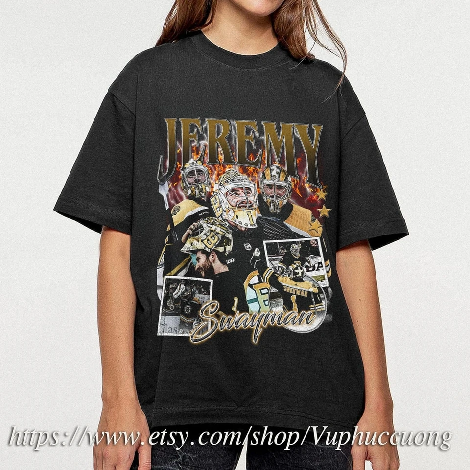Jeremy Swayman tričko ľadový hokej americký profesionálny hokej majstrovstvá šport Merch Vintage Mikina grafický odpalisko Fanúšikovia darčekov J J