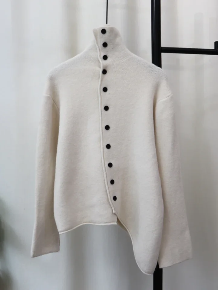 Jesenná zima Nový vysokokvalitný elegantný elegantný vysokohorský pletený kardigan módny dizajn nepravidelný príležitostný celsweater Sweater Women Women
